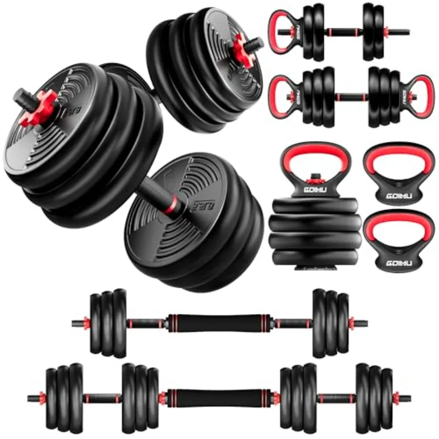 

Adjustable Dumbbells 55/77LBS Free Weight Set 4 in 1 Dumbbell Set Used as Barbell Kellebell Push Up Stand Fitness Exercise for