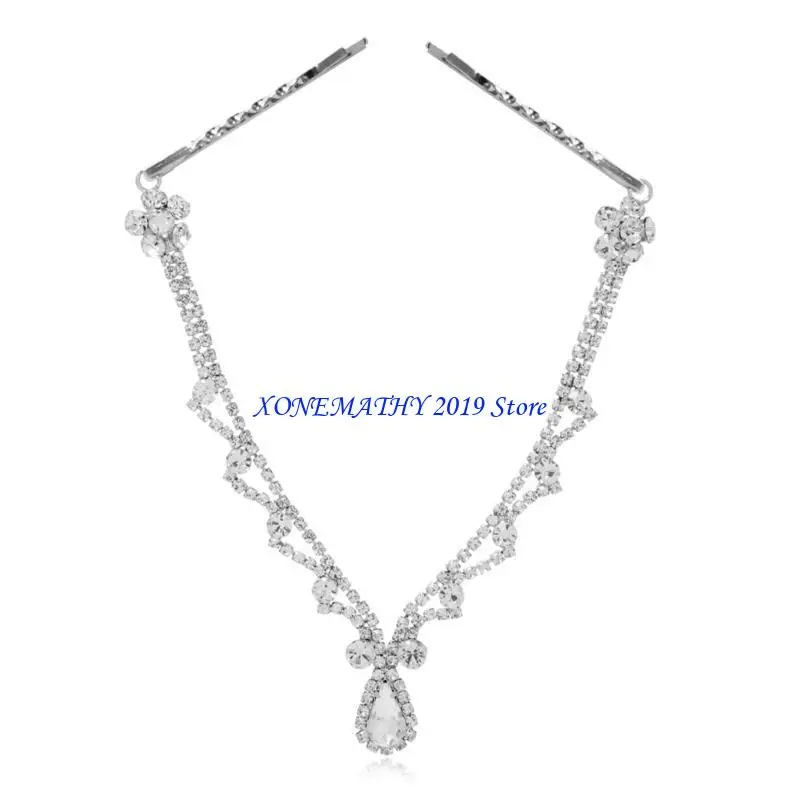 

F42F Forehead Chain Jewelry Indian Rhinestones for Head Chain Hair Jewelry Boho Crystal Headpiece Bridal Headband Chain f