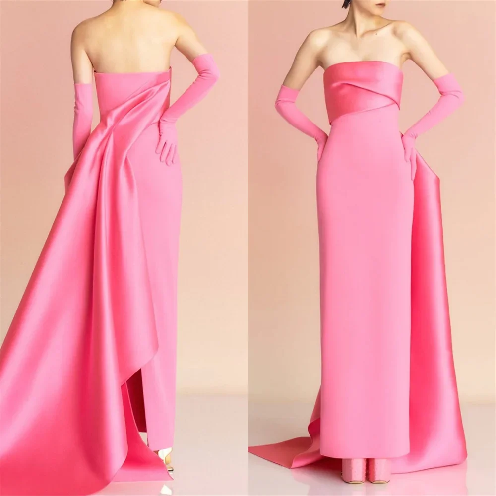 Customizedi Arabia Evening Dearin Strapless Column Floor Length Skirts Open Back Vertically Bespoke Occasion Dresses Formal