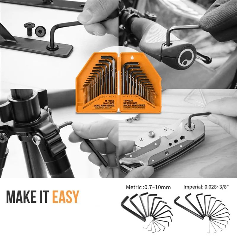 【Today-Only!】30-Piece Hex Key Set Ball Wrench Metric Inch Hex Tool Hex Key Wrench Easy Install Easy To Use