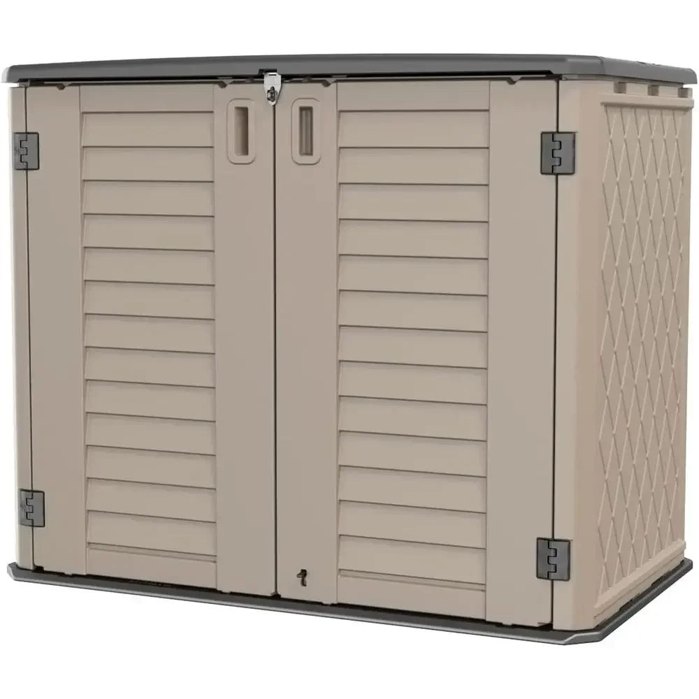 Weatherproof Horizontal Storage Shed for Garden, Patio, Backyard - Multi-Opening Door for Tools, Lawn Mower, 26 Cubic Feet, Brow