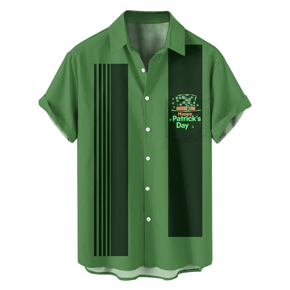 2025 Saint Patrick's Day Elements Summer New Large Size Men's Casual Fashion Digital Print Short Sleeve Shirt