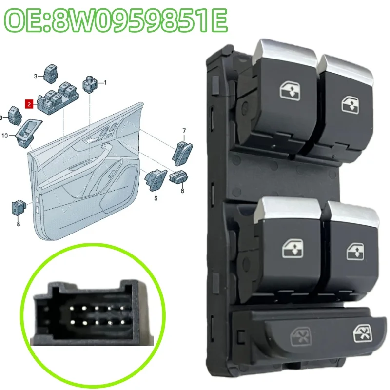 PAINEL de interruptor de CONTROL de janela maestro cromado, botón para AUDI Q5 RS4 RS5 A4 A5 8W0959851E