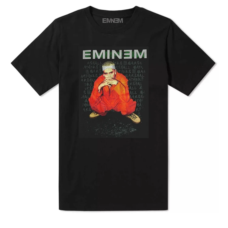 

Street Sle Hip Hop Eminem Men's ort Sve T-irt Trendy Cotton round Ne Loose Fit Summer Faion Casual Wear