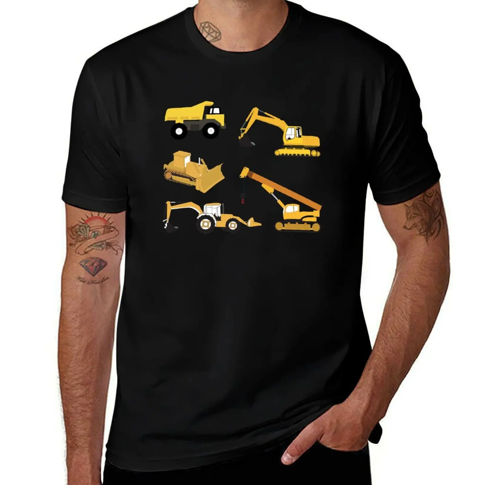 

Construction Trucks - Excavator, Crane, Bulldozer and Backhoe T-Shirt Man t-shirt blue archive men t shirt