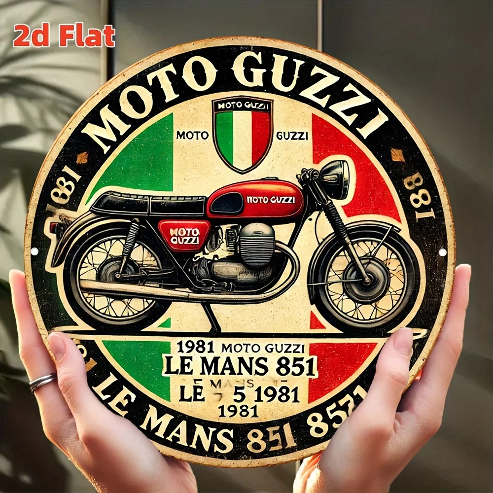 Vintage Moto Guzzi 1981 Le Mans 851 Round Tin Sign, Retro Moto Guzzi Italian Motorcycle Metal Wall Art, Rustic Biker Themed Deco