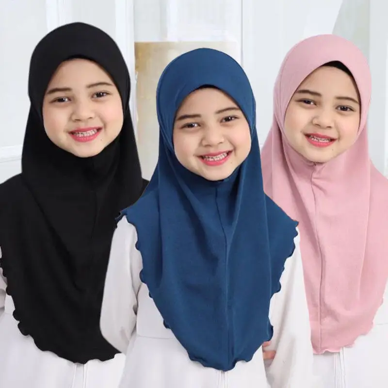 

Big Girls Plain Hijab Hats Muslim Scarf Islamic Headscarf Hat Amira Pull On Headwrap Hot Sell Ramadan Pray Hat