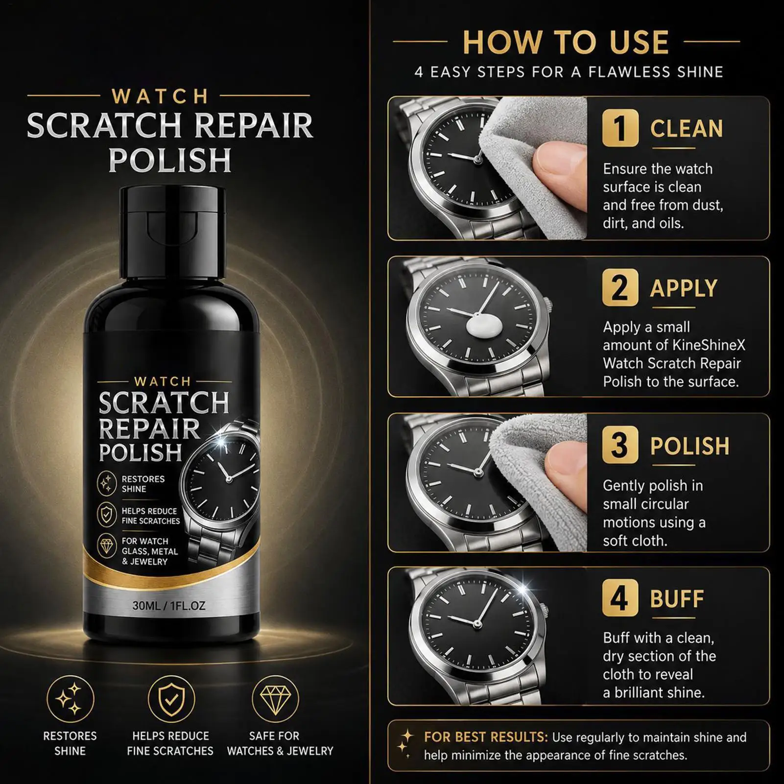 Watch Scratch Remover 30ml Polishing Compound Repair Cream Fine Scratches Restore Shine for Stainless Steel Bracelet Case