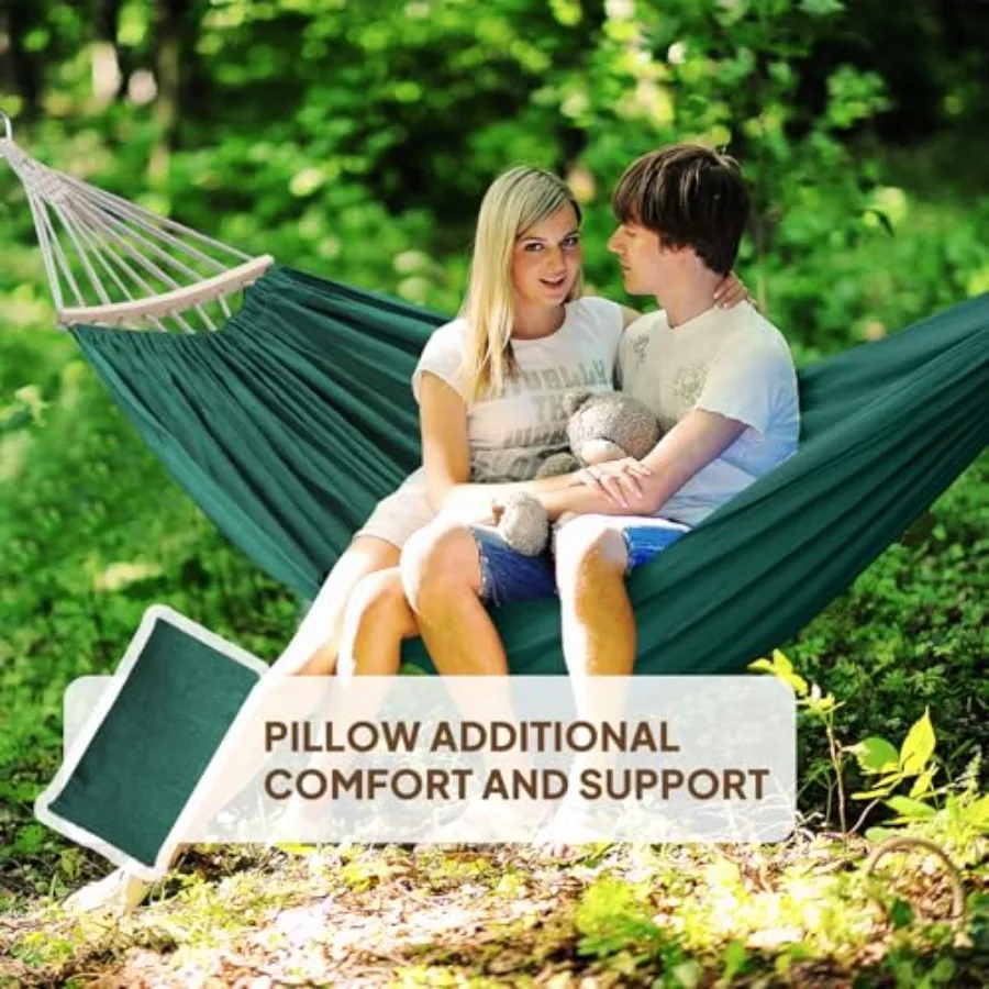 Cotton Hammock 8.9x4.9ft Holds Up to 660lbs Prevents Side-Tipping Soft Fabric Tree Hammock Camping with Bag Detachable Spreader