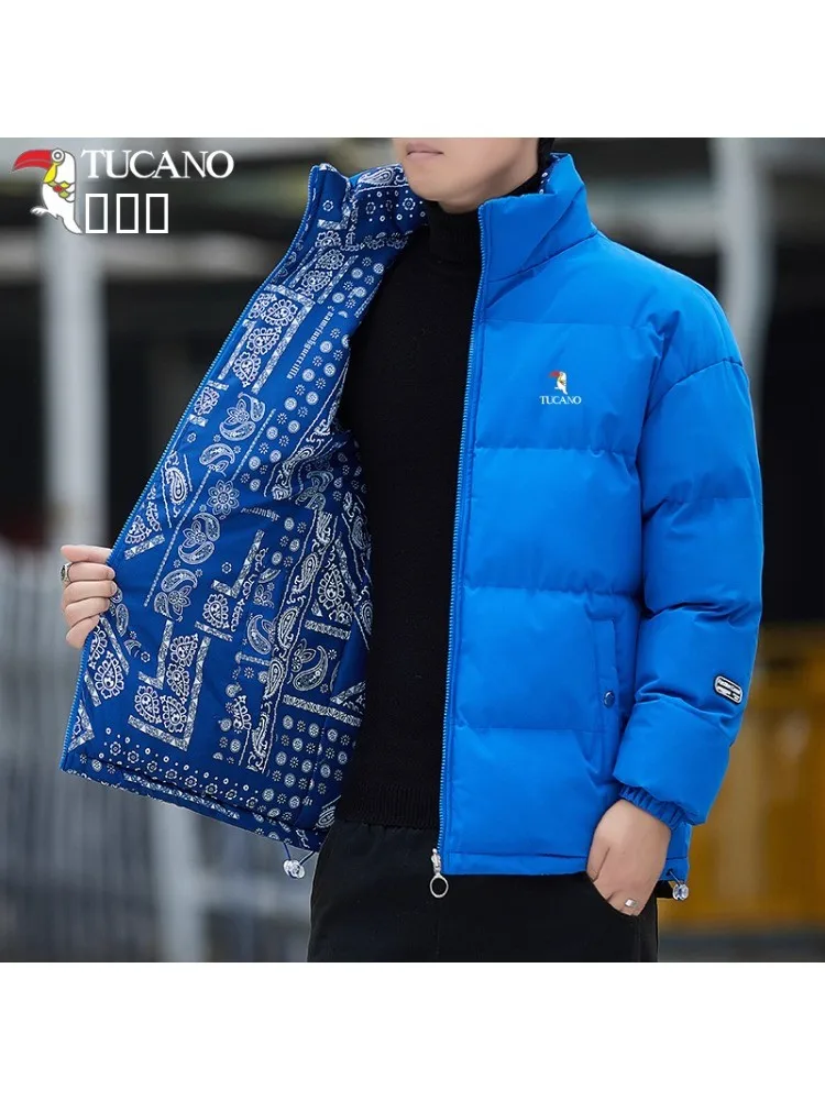 توكانو 2025 الخريف الشتاء Thiened الدافئة الوقوف طوق أسفل القطن Jaet الرجال مزدوجة الوجهين ارتداء الشباب ملابس قطنية