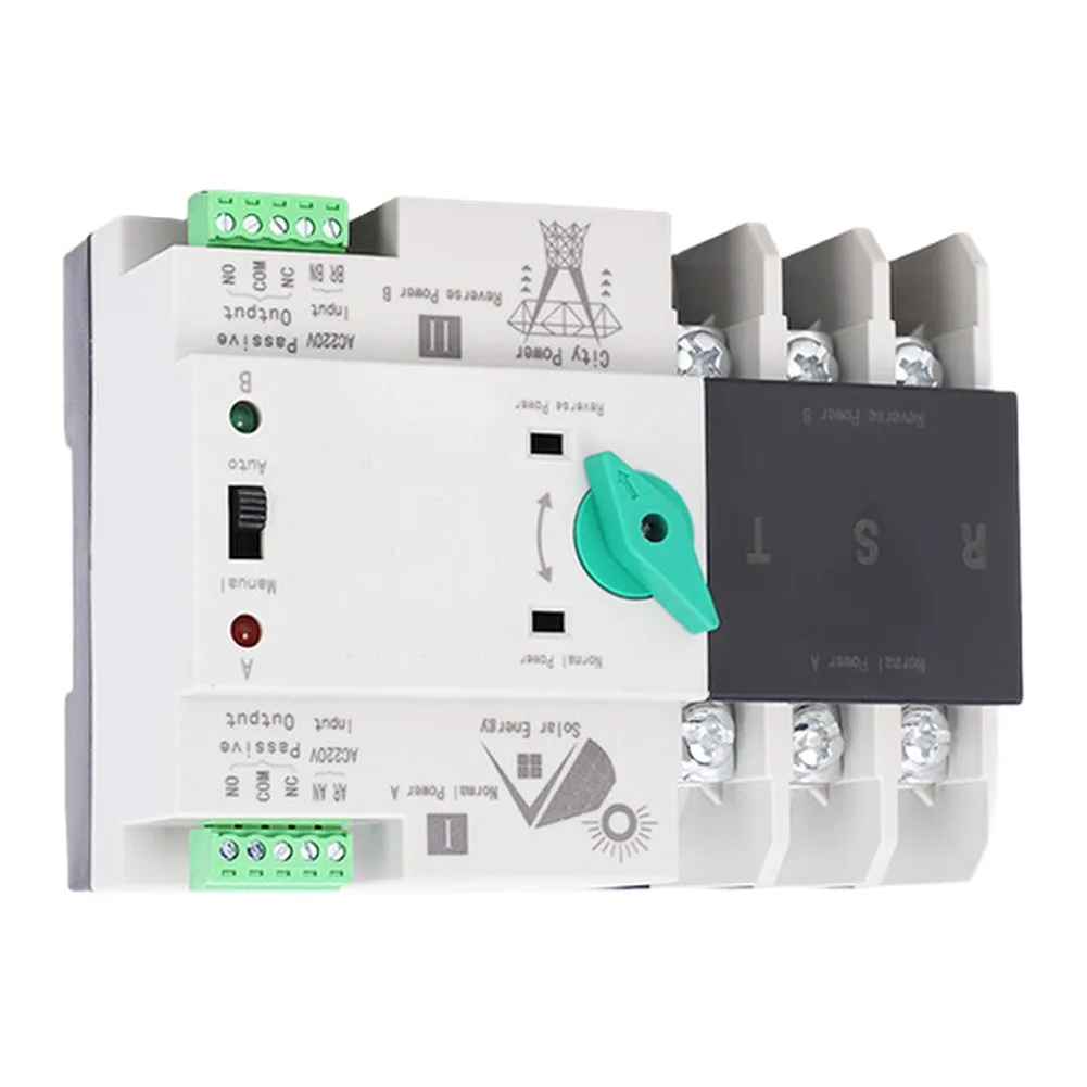 3P 63A-100A Dual Automatic Transfer Switch 220V 50/60Hz Manual Auto Solar Backup PC Grade Tool Accessory