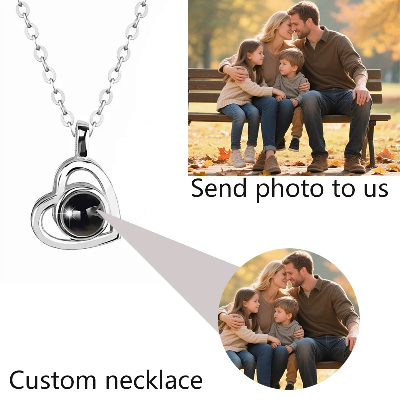 

Custom Photo Projection Necklace I Love You Necklace 100 Languages Personalized Heart Pendant Necklace Gift for Lover Her Mom