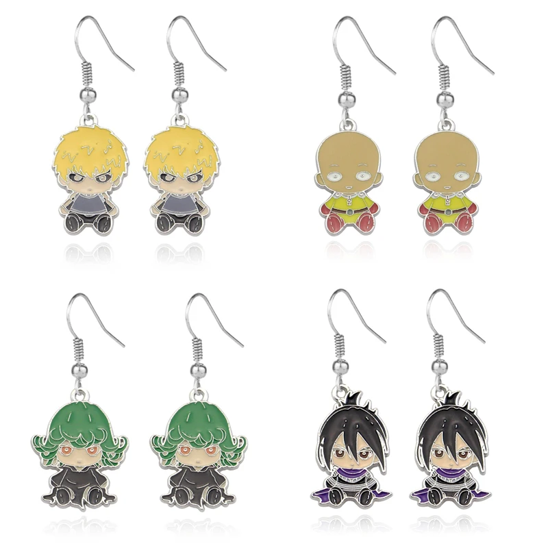 Pendientes de Anime One Punch Man, figura de dibujos animados, aleación de Zinc, colgante de oreja, regalos de joyería