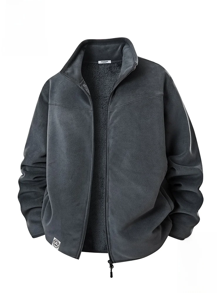 

PaulFrank Double-Sided Fce Jaet Men's Winter Warm Loose Fit Stand Collar Zipper Closure Casual Sle Polyester Fiber