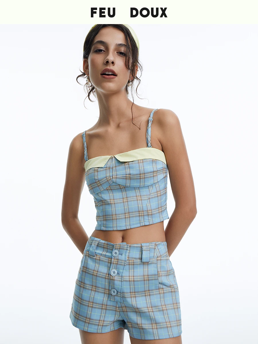 

Feu Doux Lamune Plaid Set Tube Top Women's Vest Tops Polyester Cotton Spandex Blend Summer 2024 id Patterned
