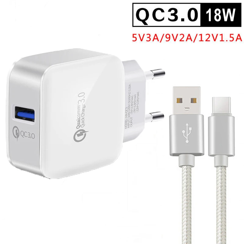 18W Fast Phone Charger For Huawei Y7A Y9A Y8P P50 P40 P30 Lite Pro P Smart 2021 1m USB Type-C Charging Data Wire EU Wall Plug