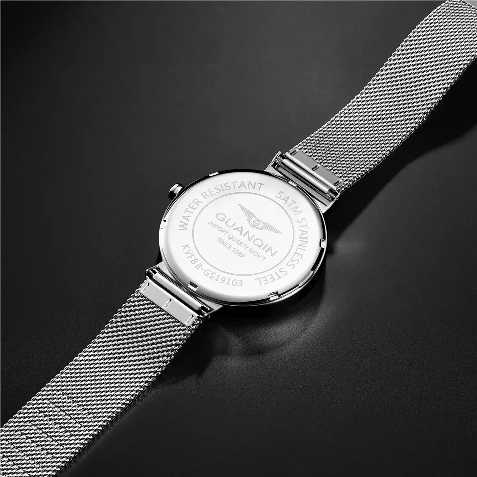 GUANQIN-Montre à quartz pour homme, acier inoxydable, maille, ceinture, simple, mode masculine, horloge multifonctionnelle, nouveauté 2024