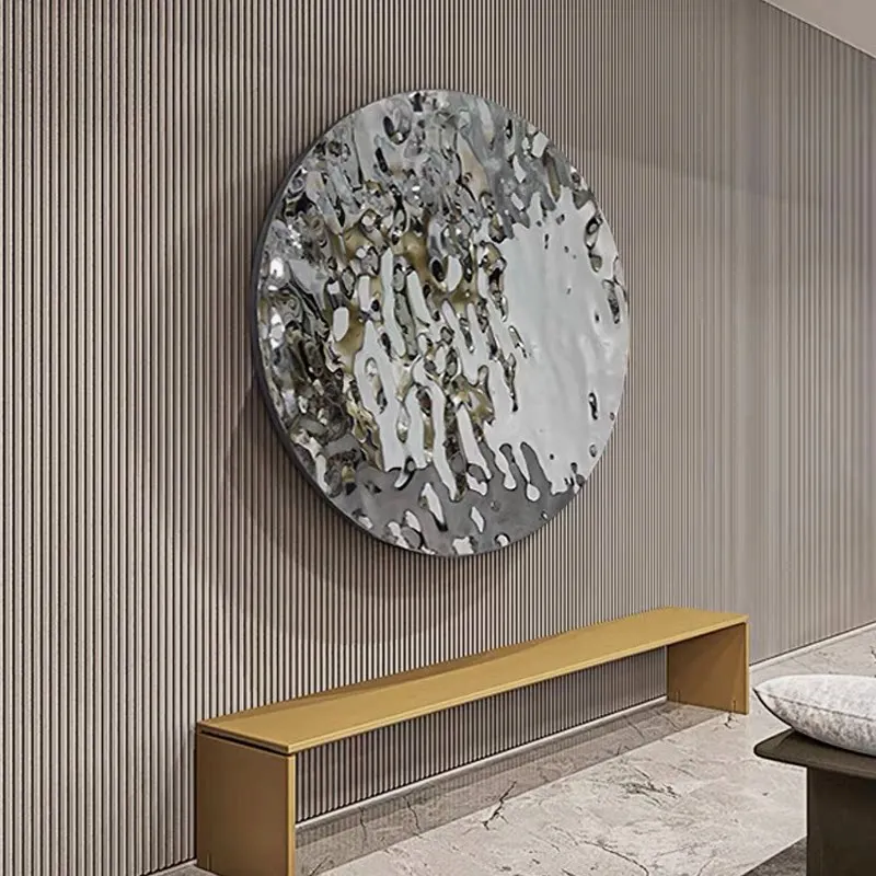 Wall decoration stainless steel water wave pattern round decoration pendant living room hotel background wall light luxury wall