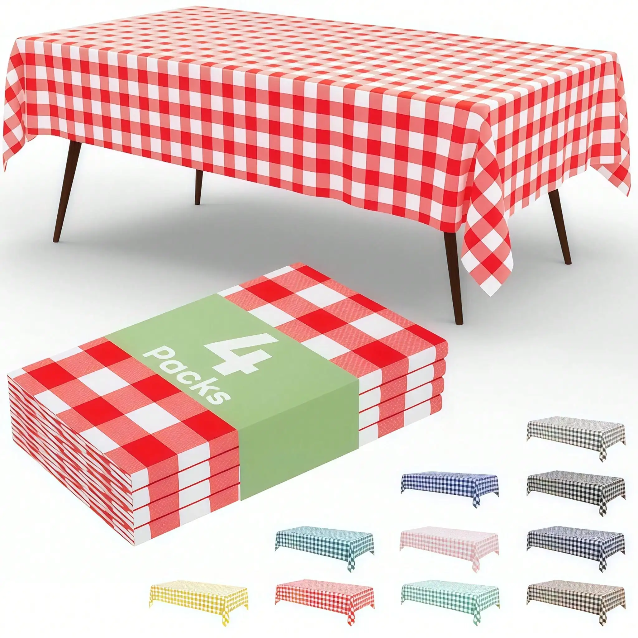 8/4/2Pcs Red Gingham Plaid Disposable Tablecloth 54*108 Inch Oil-Proof Plastic Table Cover For Party Outdoor Gathering Festival Decoration