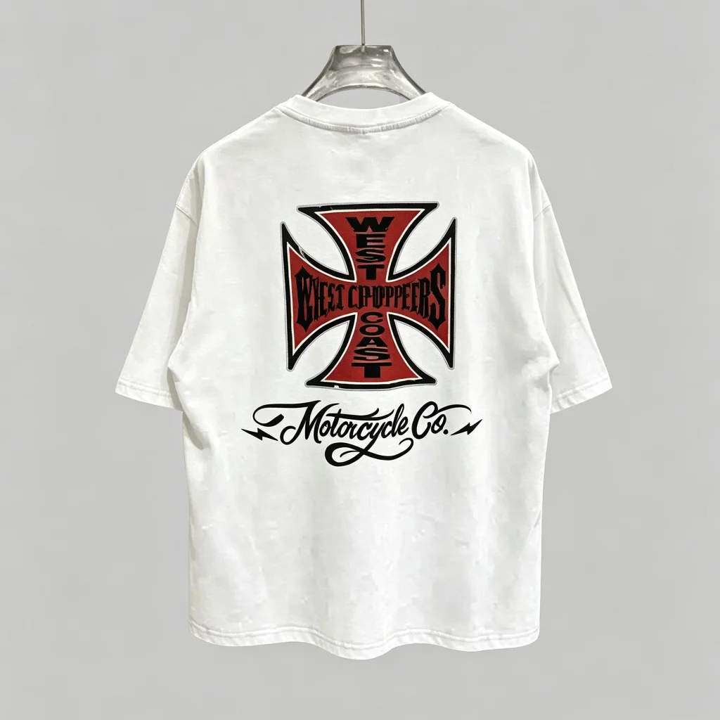 West Coast Choppers Iron Cross Logo Motorcycle Co Print T Shirt Unisex Loose Oversized Harajuku Streetwear Cotton Summer Graphic
