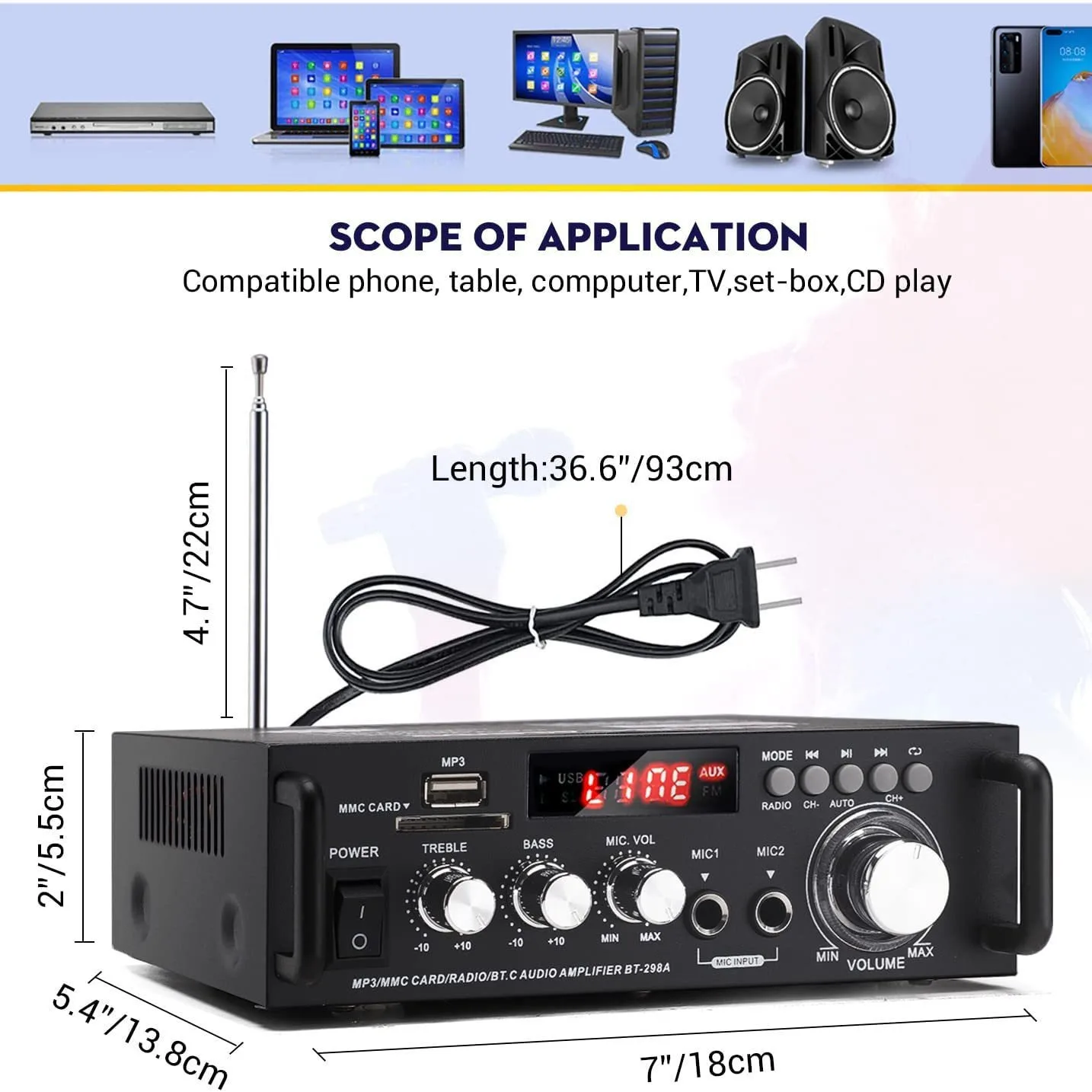 Mini Small Power Amplifier Speaker Power Amplifier Card U Disk Radio 12V220V Bluetooth Power Amplifier BT-298A