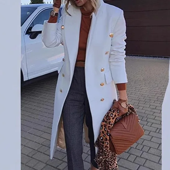 

Wool Long Coats Women Lapel Full Sleeve Cardigan Blends Single Breasted Slim Fit Jackets Solid Elegant Autumn 2025 Office Lady