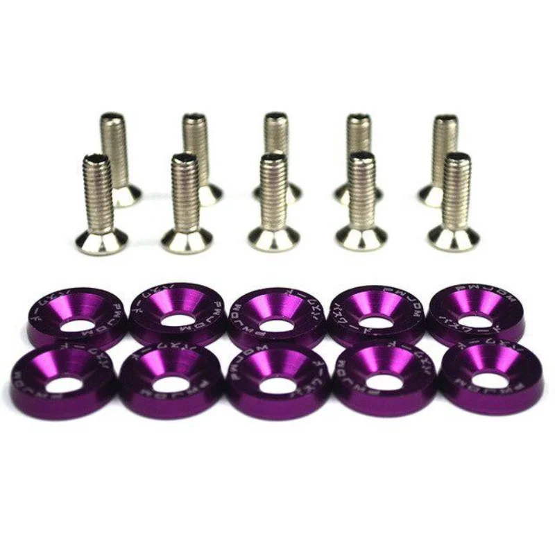 10pcs/set Car Modified Hex Fasteners Fender Washer Bumper Engine Concave Screws Aluminum Fender Washers and M6 Bolt