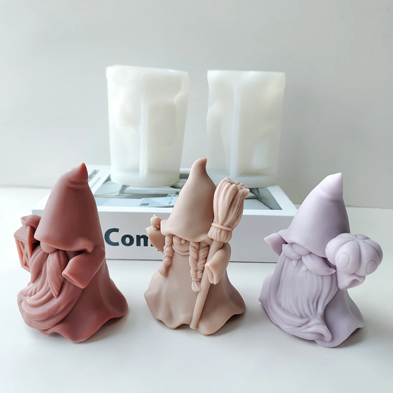 3D Easter Dwarf Candle Mold DIY  Aromatherapy Candle Halloween Pumpkin Broom Lantern Old Man Plaster Doll Tools