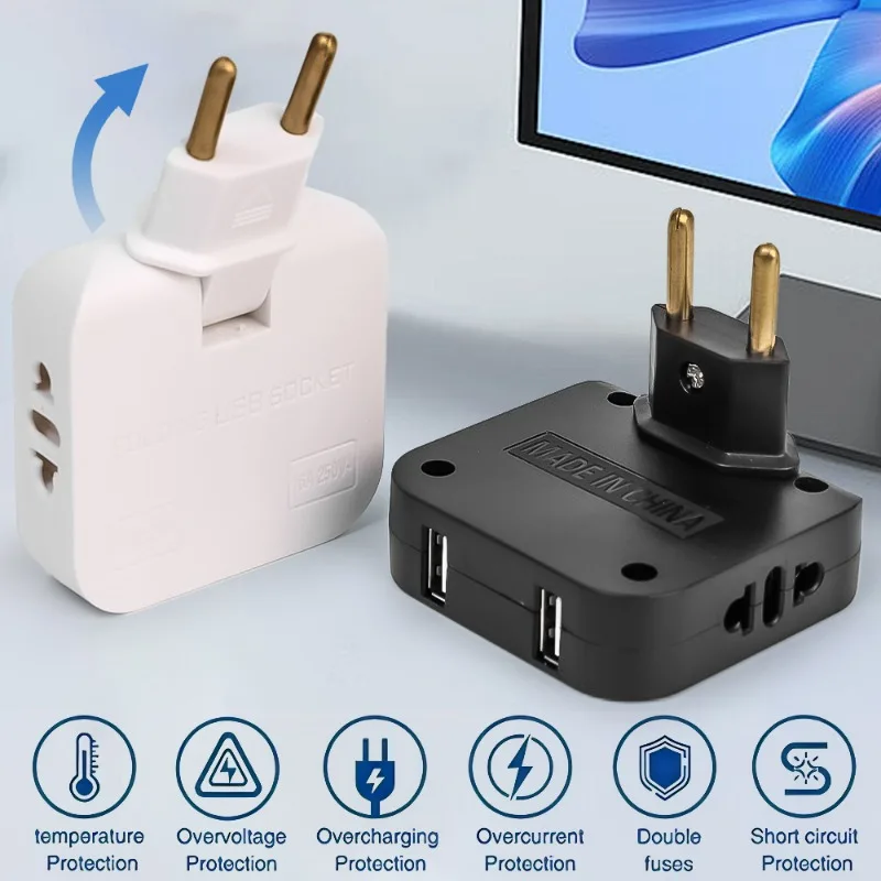 4 in 1 EU Extension Converter 180° Rotatable Socket Converter for Mobile Phone Charging 2Usb and 2AC Universal Socket Adapter