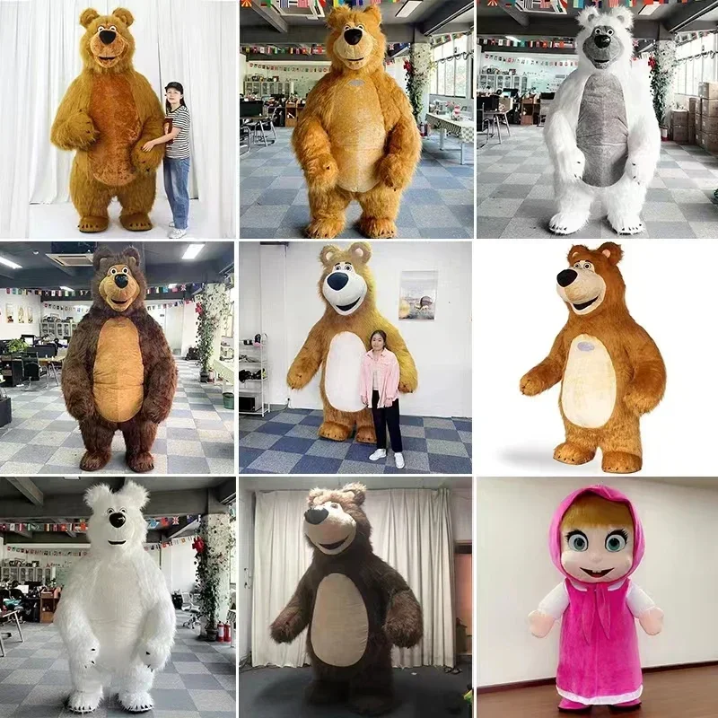 زي التميمة المزدوج العملاق القابل للنفخ على شكل دب وفتاة للبالغين، دمية المشي لإكسسوارات حفلات الهالوين وعيد الميلاد #4