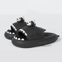 Panda Shark Slippers For Women Man Summer Cute Slippers Indoor Home Couple Cartoon Parent Child Thick Sole Cool Slippers