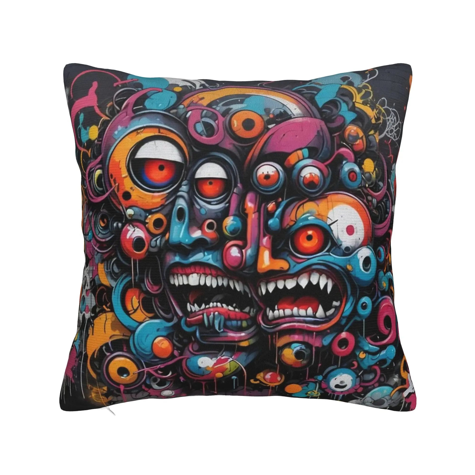 Psychedelic Graffiti Scary Faces Graffiti Street Art Pattern Pillow Cover  Pillow Case For Chair Sofa Home Decor Pillowcases