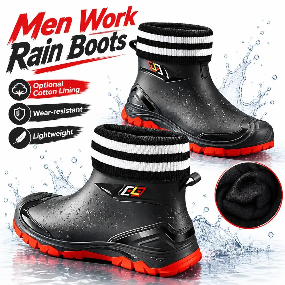 Waterproof Men Work Rain Boots Wear-resistant Lightweight Short Rubber Boots Non-slip Durable Fishing Waders Gardening Farmwork