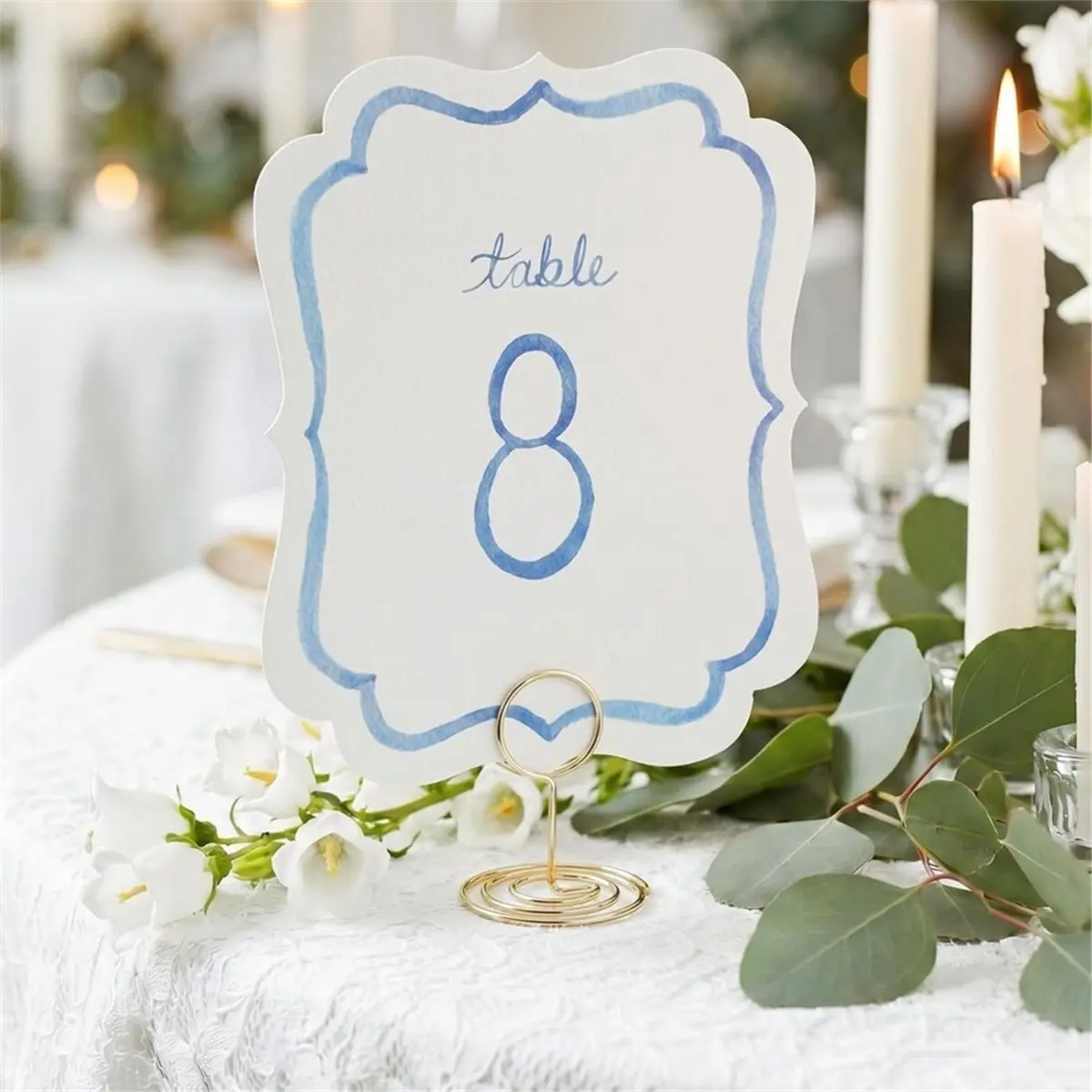 20 Pcs Watercolor Table Numbers 1-20 with Gold Holders 4.25 X 5.5 Inch Modern for Restaurant Reception Anniversary Party
