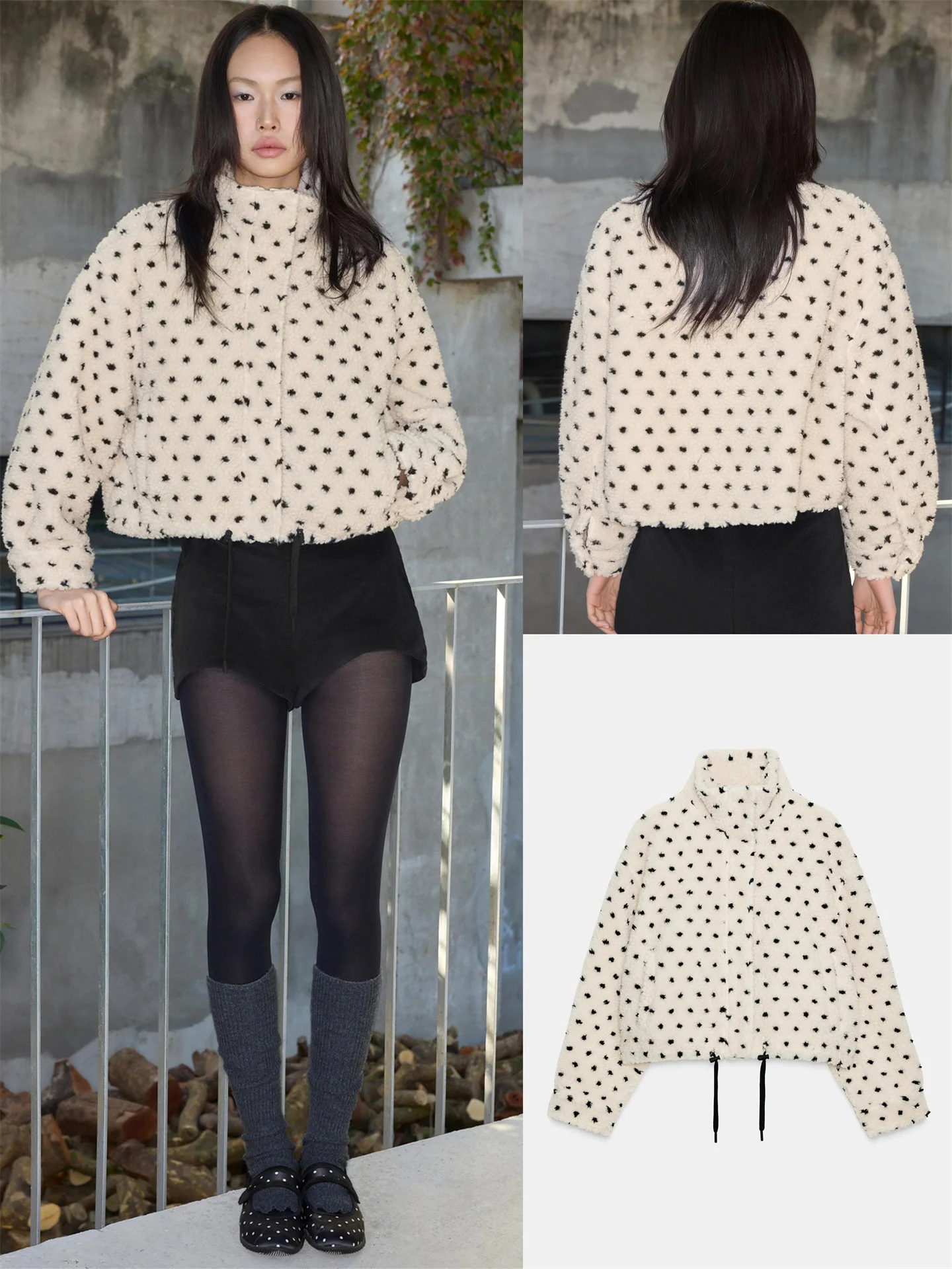 

Новинка зимы: Женская повседневная модная теплая куртка с длинными рукавами, воротником-стойкой, в горошек, на молнии, приталенная, из флиса