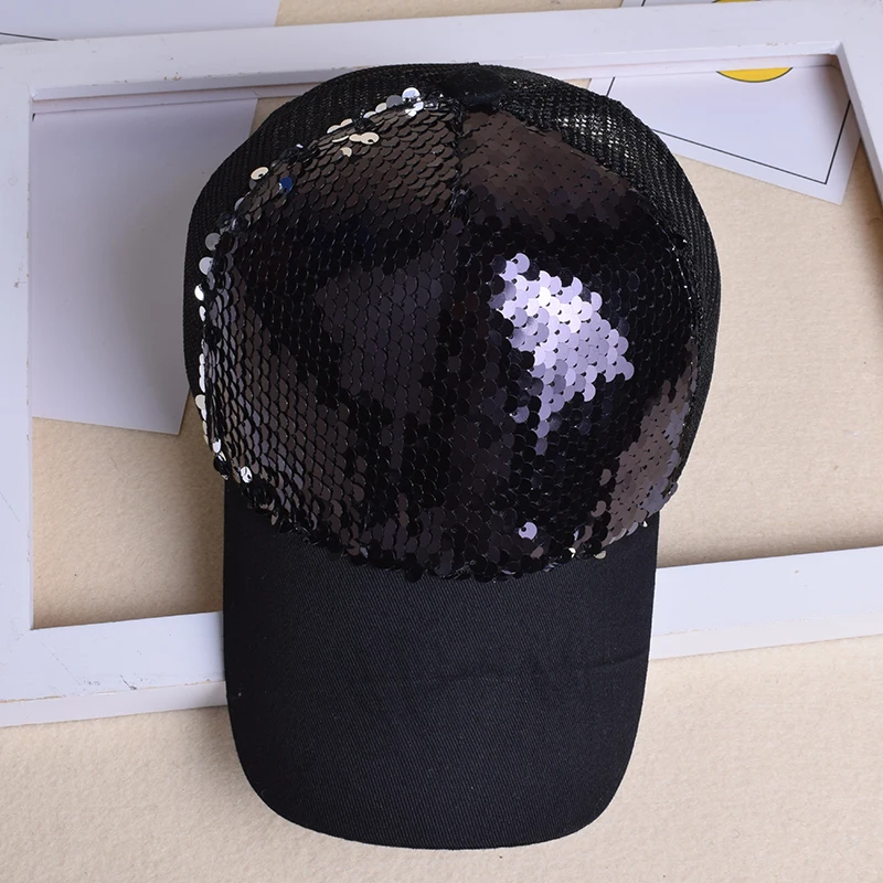 Fashion baseball cap ladies girl ponytail cap sequins shiny messy hair Bun Snapback hat sun hat Gorra casual baseball cap hat