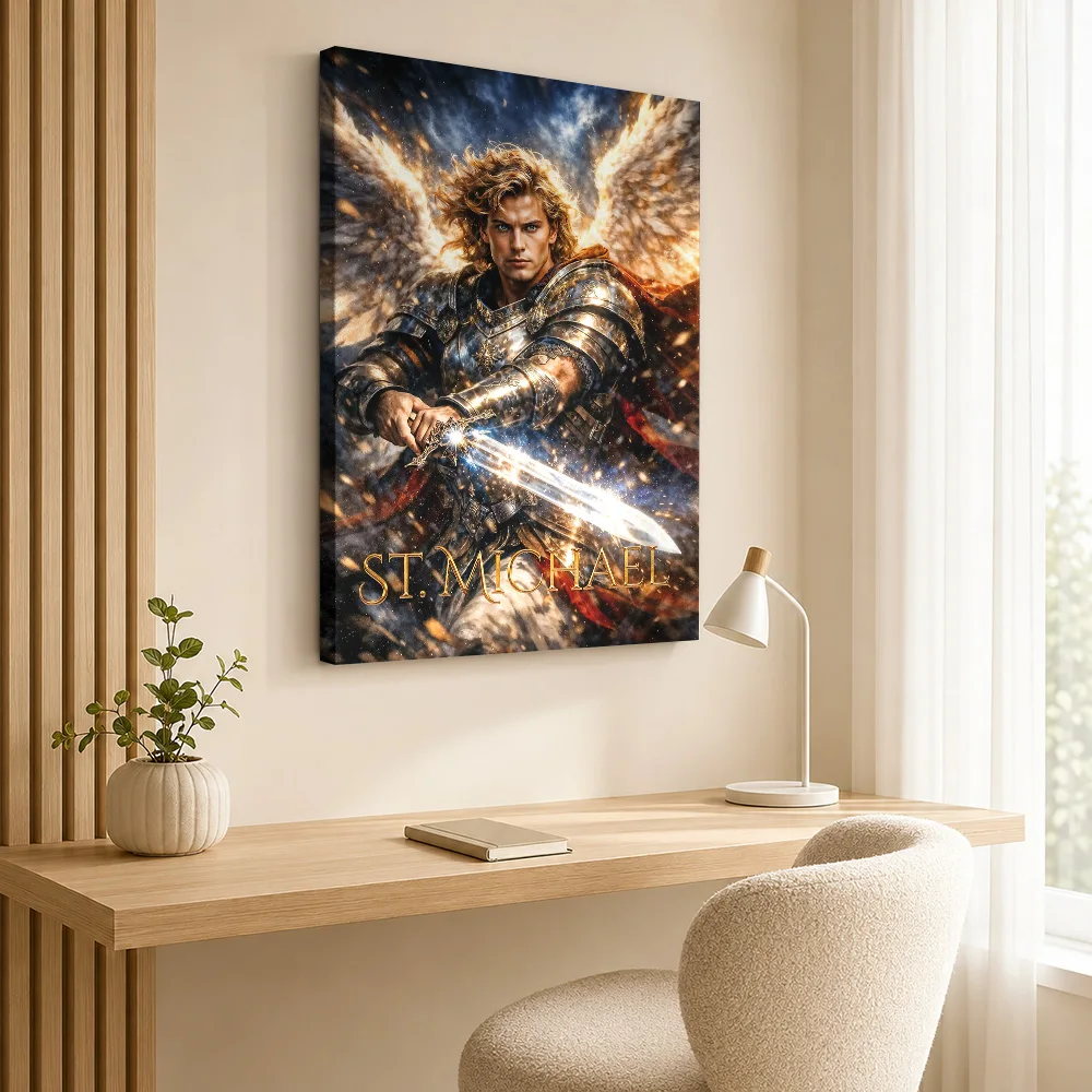 Archangel St. Michael Canvas Painting Poster Customized Photo Spiritual Mythology Wall Art for Living Room Decor Ready to Hang