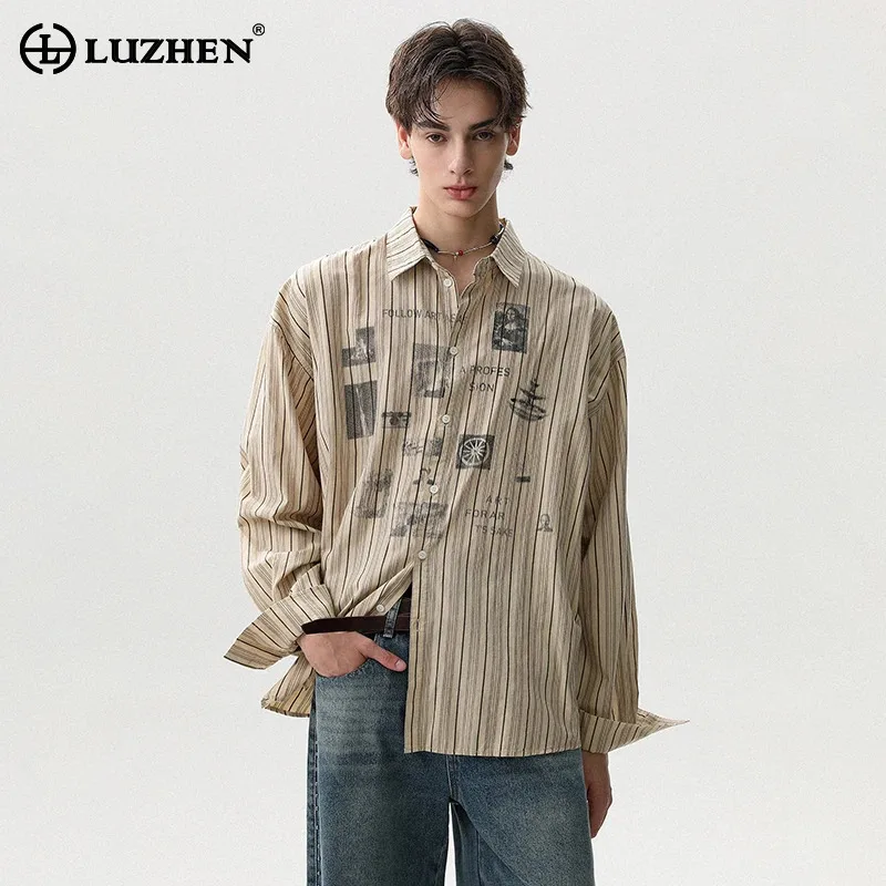 

LUZHEN 2025 Autumn New Fashion Stripe Printed Pattern Long Sleeve Shirts Men's Elegant Handsome Original Casual Clothes JY3943