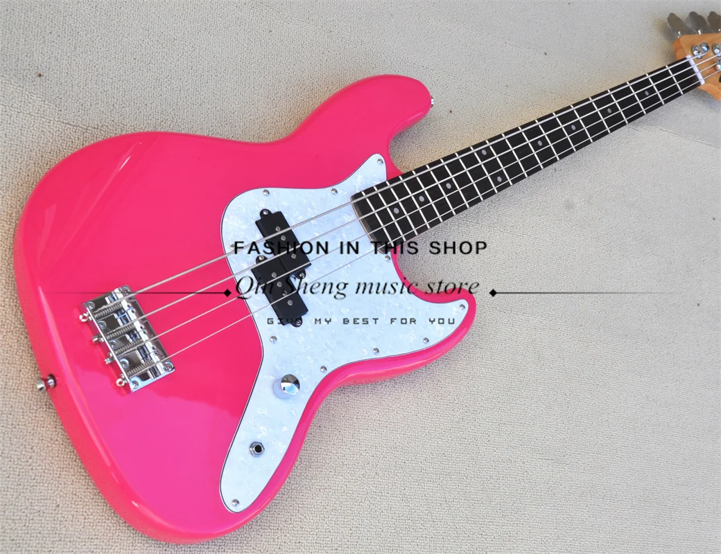 4 strings Electric Guitar Bass,Pink Bass,Basswood  Body,Maple Neck,White Pearl Pickguard