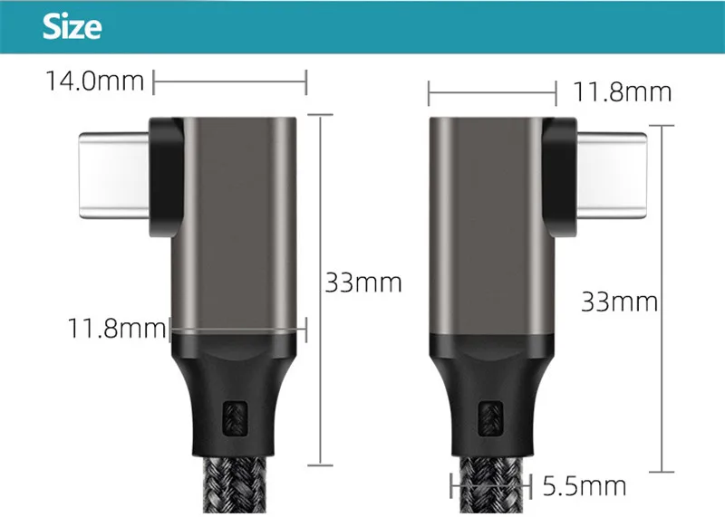 90 Grad USB3.2 Gen2 20 Gbit/s VR USB-C Daten VR Link Kabel Typ-C 4K@60Hz Video 100 W PD 5A Schnellladekabel für Quest 1/2 – Detail 10