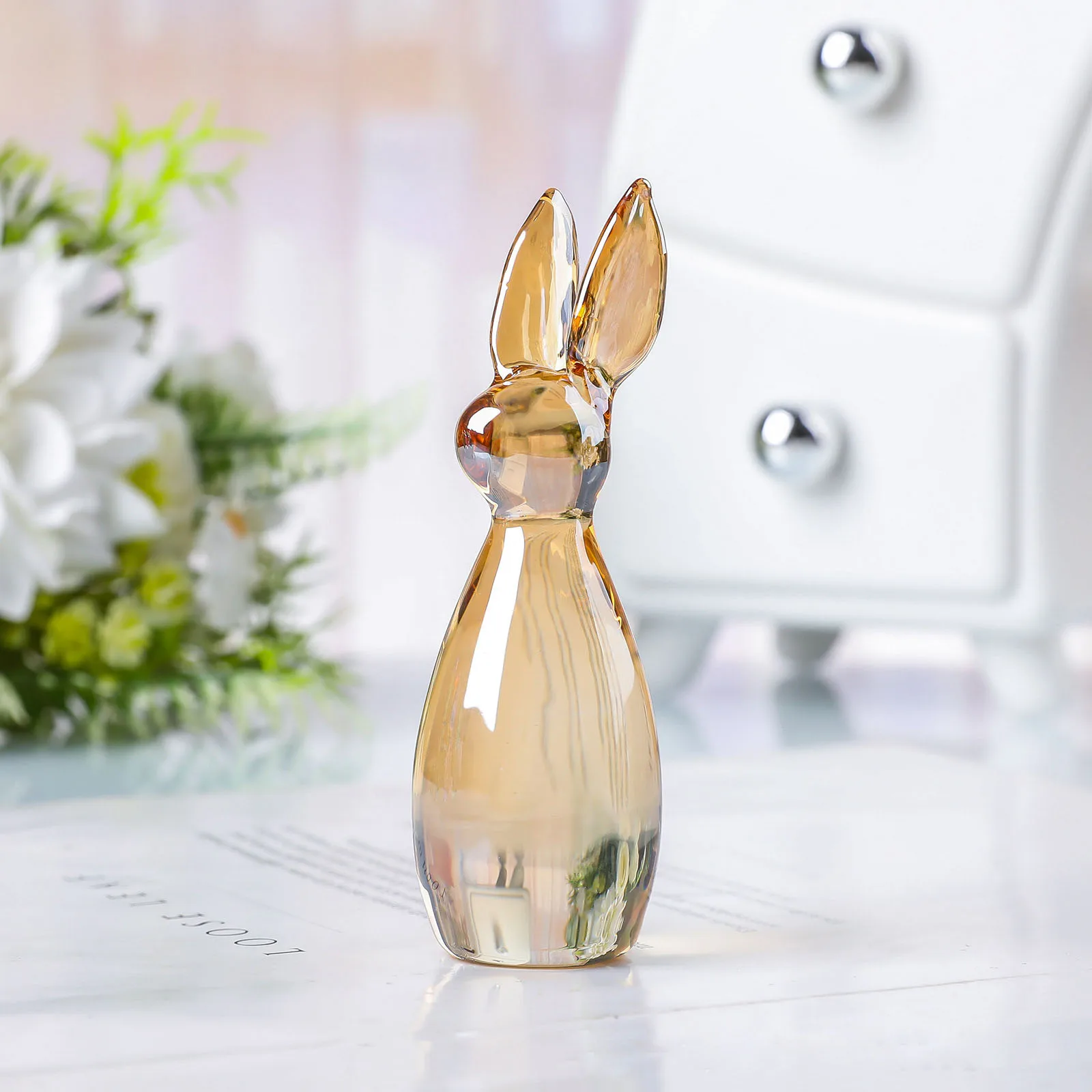 Crystal Long-Eared Rabbit Statues Animal Figurines Nordic Style Collectible Sculpture Creative Home Art Decoration Centerpiece