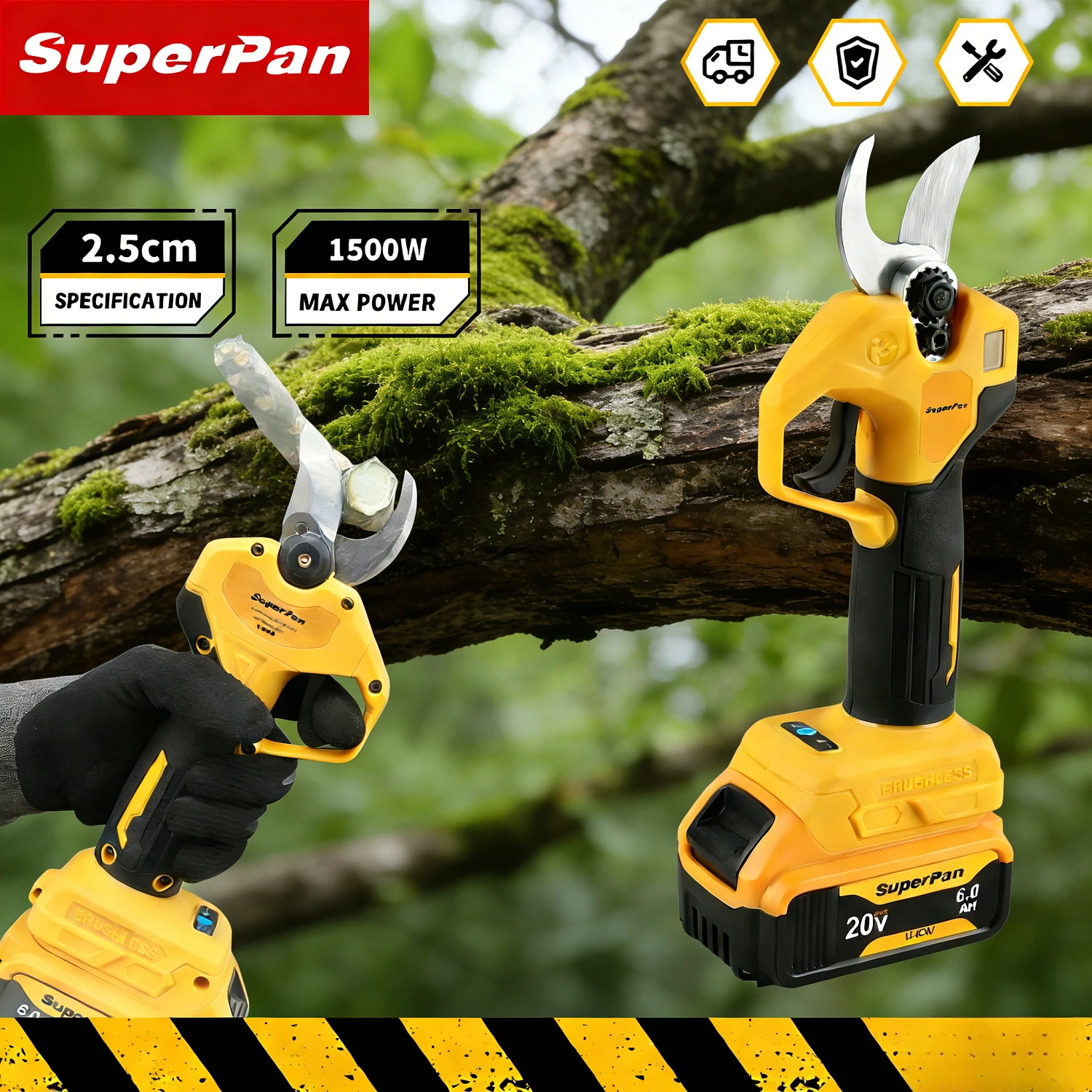 

Аккумуляторные садовые ножницы SuperPan с лезвием 2,5 см, 4 режима, 1500 Вт, бесщеточный двигатель, резка 45 мм, для аккумулятора Dewalt 20В