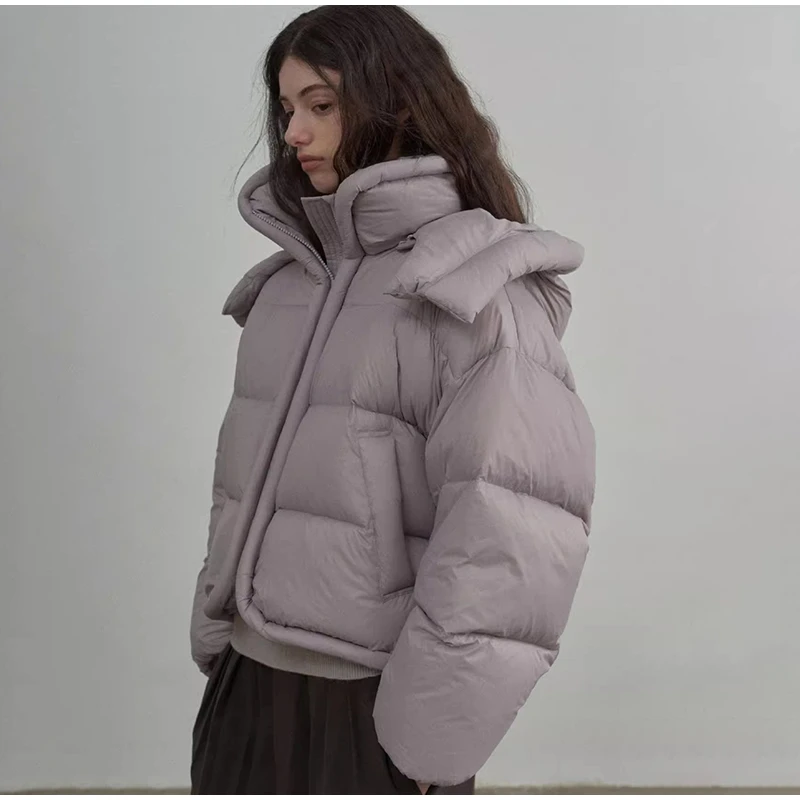 Hooded Stand Collar Fitted Puffer Coat Zip‑Up Oversized 2026 Winter Women Warm Padded Jacket Glam Causal Lady Cotton‑Padded Coat