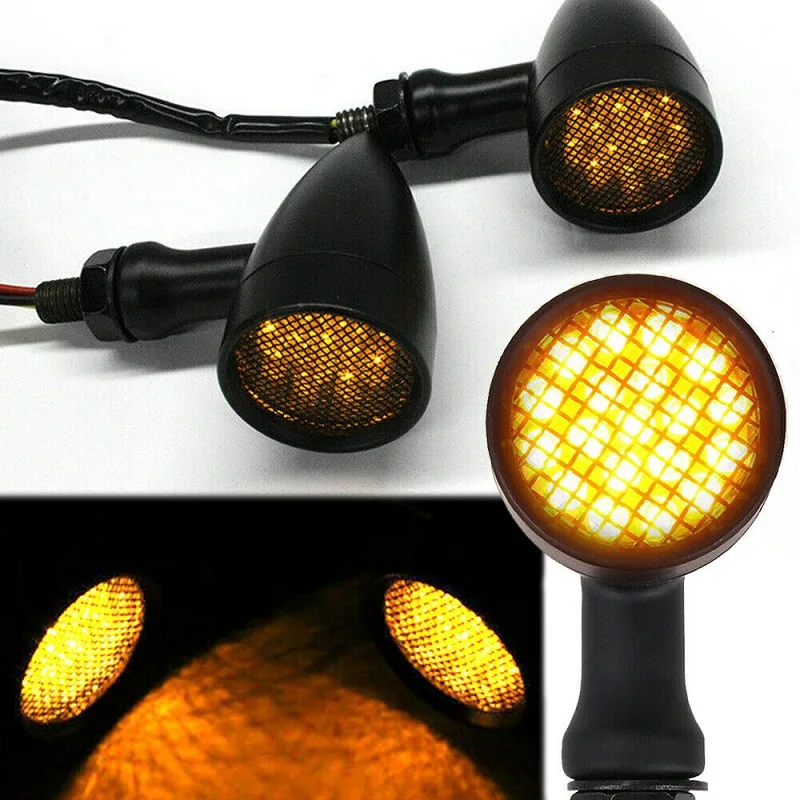 2Pcs Motorcycle led Turn brake running Bullet Mini Signal lights Amber Flashing Indicator Blinker Yellow brake light For Harley