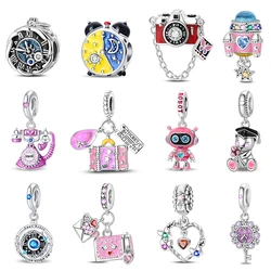 New 925 Sterling Silver Time Machine Time Travel Clock Charms Beads Fit 3mm 925 Original Bracelets DIY Jewelry Birthday Gift