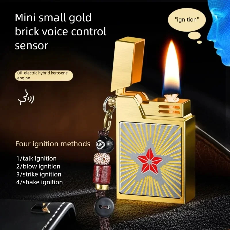 

Маленькая квадратная керосиновая зажигалка с голосовым управлением, интеллектуальная натяжная масляная электрическая смешанная зажигалка, инструмент для освещения сигарет, мужской подарок в стиле ретро