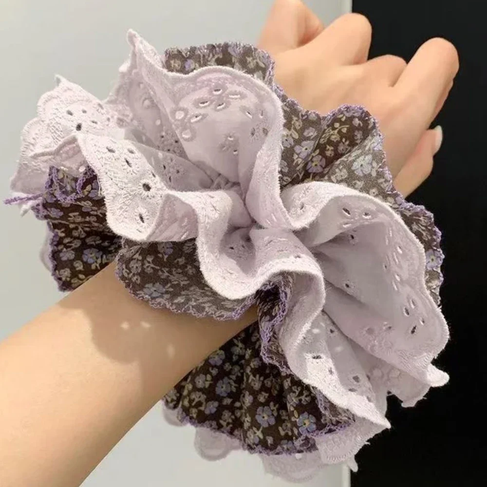 Fresh Dot Print Frilly Big Scrunchies Soft Breathable Cloth Hair Ties Cute Casual Hair Accessories Teen Girls Ladies Hair Tie