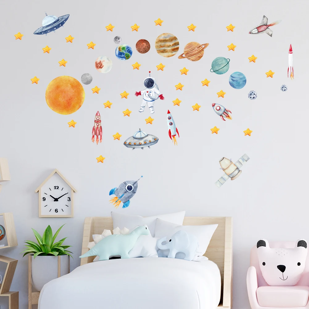 Creative Travel Planet Space Astronaut Wall Stickers Detachable Children\'s Room Nursery Background Decoration Wall Stickers