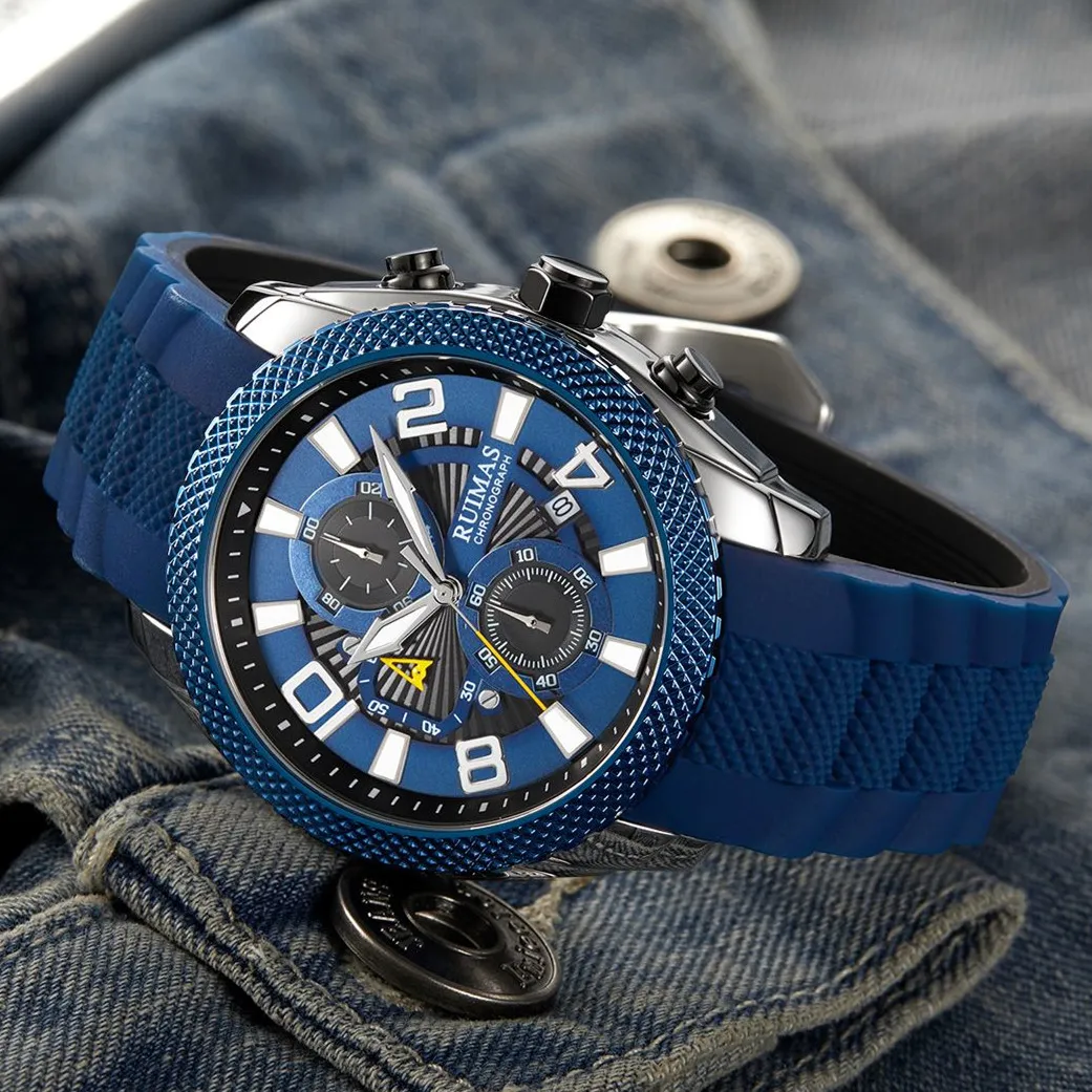 Ruimas Mode uhren für Männer Luxus großes Zifferblatt Quarz Sport Chronograph Uhr leuchtendes Datum lässig Armbanduhr reloj hombre