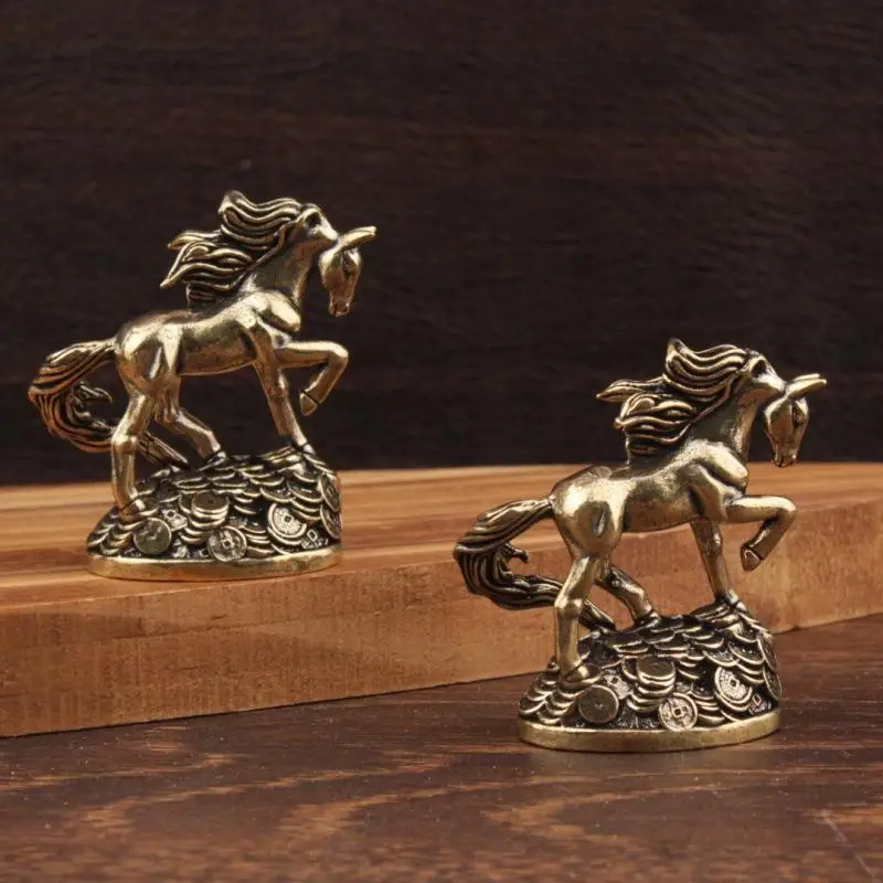 Antique Bronze Brass Zodiac Horse Desktop Decoration Money Horse Ornaments Animal Miniature Model for Crafts